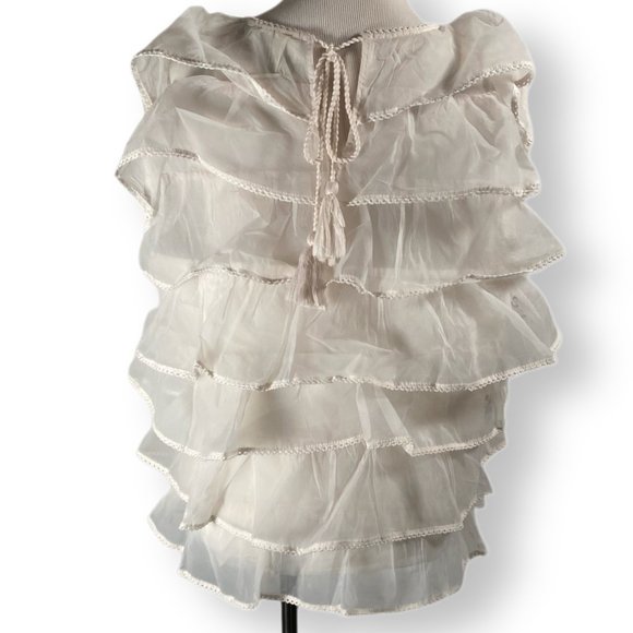 Anthropologie, Seen Worn Kept, EUC, Flutter, White, Sleeveless Ruffle, Top, Med - Picture 9 of 13